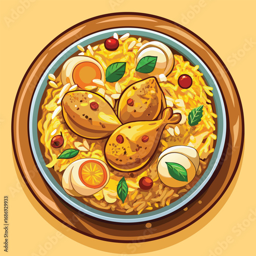 Delicious Chicken Biryani: Top View of Aromatic Indian Rice Dish