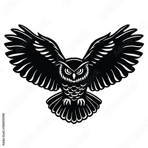 Striking Owl Silhouette Illustration with Spread Wings Symbolic of Wisdom Freedom and Night Hunters
