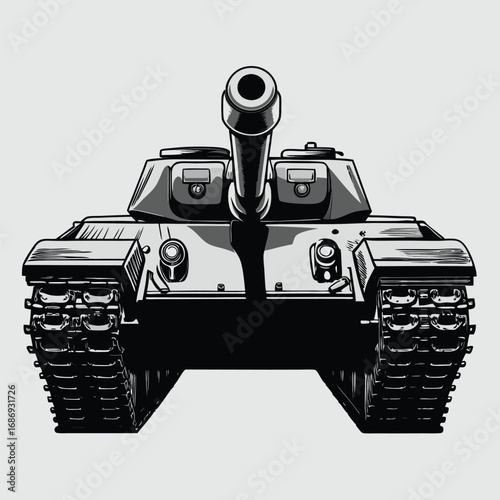 Monochromatic Tank Illustration Depicting Military Might and Armored Warfare