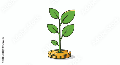Growing Plant Emerging from Coin Representing Investment Growth and Sustainable Financial Future Planning