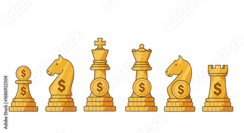 Golden Chess Pieces Representing Financial Strategy and Tactical Investment Planning for Competitive Markets