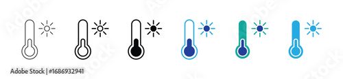 Set of temperature icons. Thermometer showing the temperature, thermometer symbol. Temperature scale, warm, cold, weather. Vector illustration. EPS10.