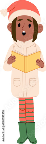 Girl Singing Christmas Carols with Book