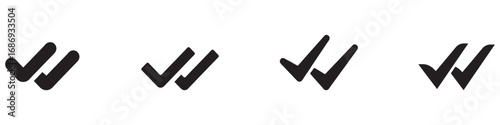 Double check icon tick symbol confirmation, approval, success icons. Check mark icon. Single and double ticks. Confirmation and read message status symbol. Used in chat, tasks, and notifications sign.