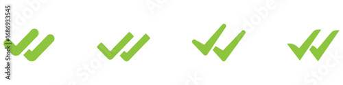 Double check icon tick symbol confirmation, approval, success icons. Check mark icon. Single and double ticks. Confirmation and read message status symbol. Used in chat, tasks, and notifications sign.