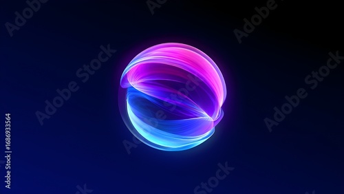 Glowing vibrant particle 3d sphere in the Universe. Abstract technology, science, engineering, and artificial intelligence background. Wave energy orb. Virtual assistant concept