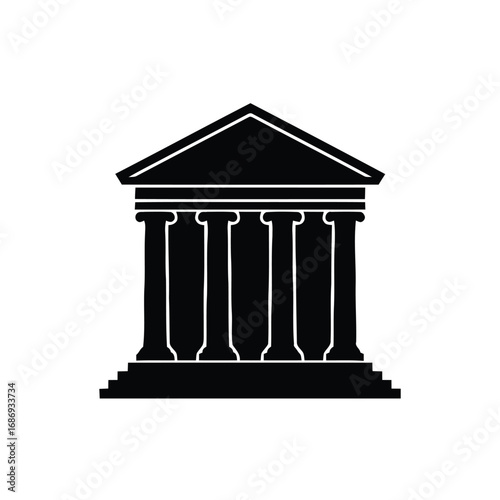 Wide classical bank courthouse silhouette with columns