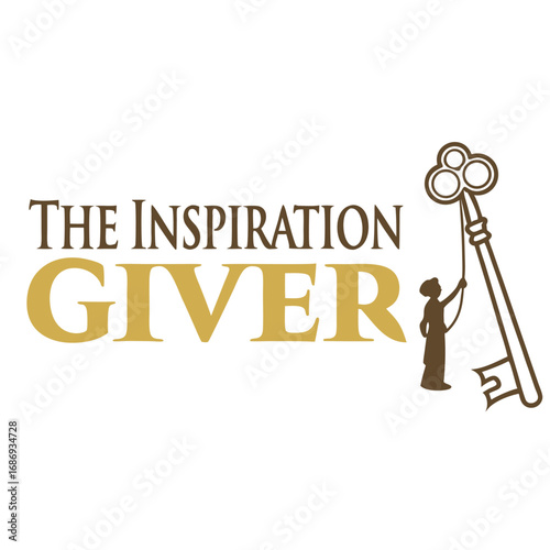 Vector art of text the inspiration giver with a silhouette of a person pulling a key with a rope