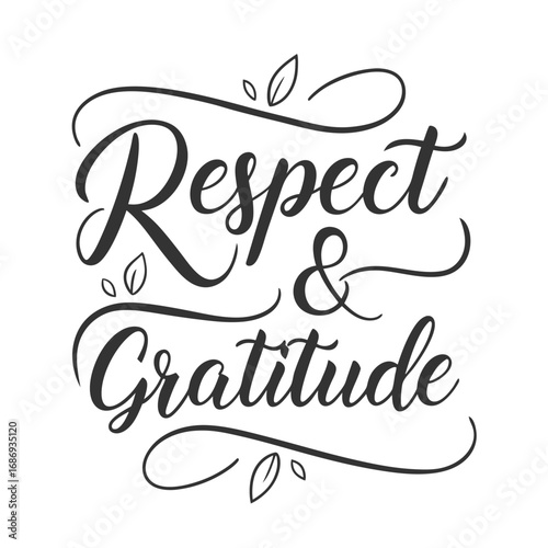 Vector art of respect and gratitude, elegant calligraphy with leaves