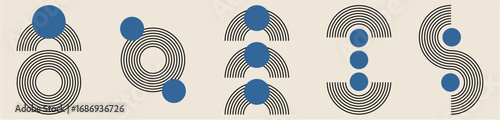 Stripe bend line art with round circle Abstract minimal element mid century vector for retro aesthetics, minimal art, and graphic design. Useful for illustrating a timeless, classic feel.	
