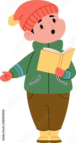 Boy Singing Christmas Carols with Book