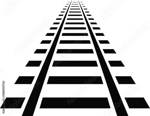 Monochrome Railroad Tracks Stretching Into Perspective Illustration Train Transportation Infrastructure Pathway Abstract Black and White Geometric Design Rail Line Graphic Element