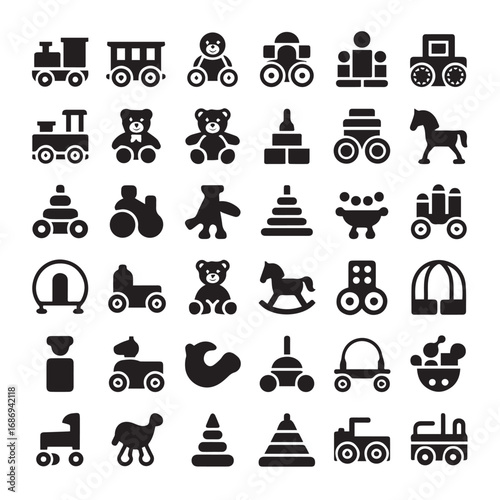 Collection of toy icons isolated on white background for various designs