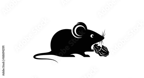 Simple black silhouette of a mouse eating food icon.