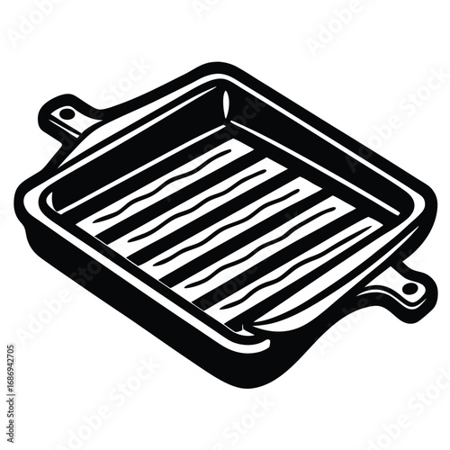 Isometric Grill Pan Illustration Black and White: A Culinary Icon for Cooking, Kitchenware, and Delicious Grilling Experiences at Home