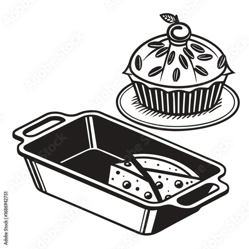 Isometric Grill Pan Illustration Black and White: A Culinary Icon for Cooking, Kitchenware, and Delicious Grilling Experiences at Home