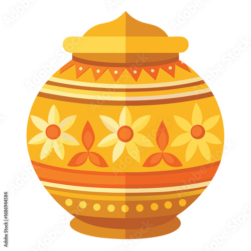 Golden Pot with Floral Design A Symbol of Hindu Tradition and Culture Featuring Intricate Patterns
