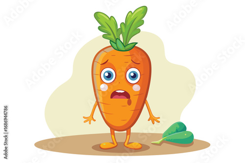 Upset Carrot Cartoon Character Crying with a Broken Body, Sad and Emotional Carrot with Tears and a Green Background