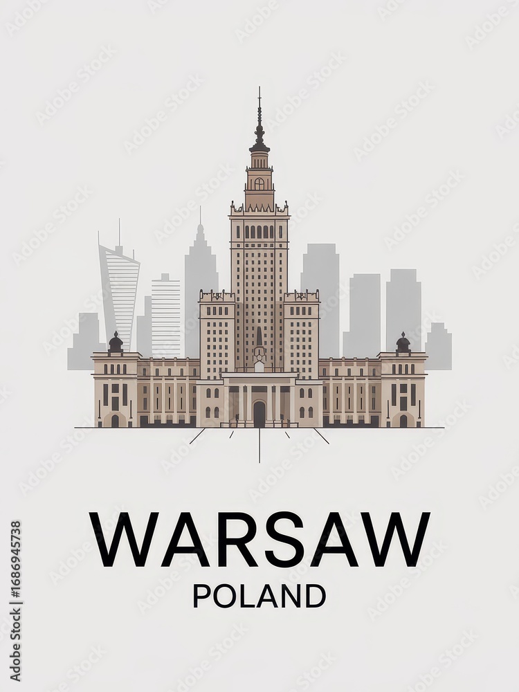 Naklejka premium Vintage Travel Poster of Warsaw Poland 