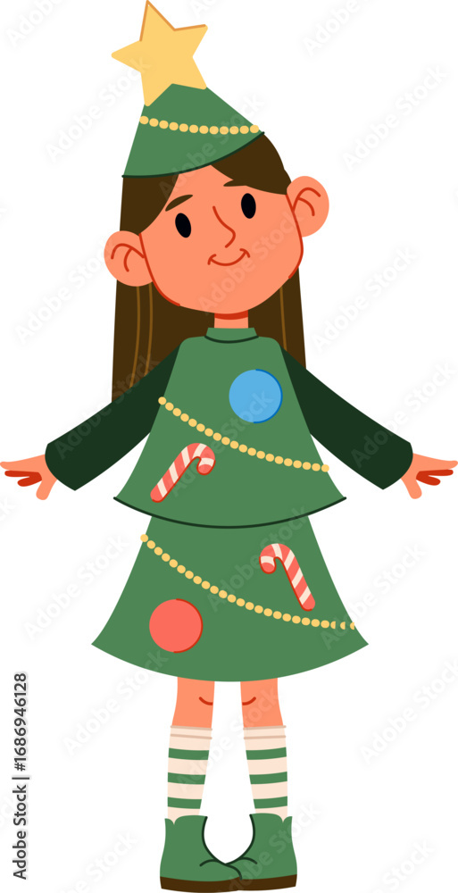 Naklejka premium Girl in Christmas Tree Costume