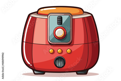 Whimsical Retro Red Air Fryer Illustration with Rounded Edges and Simple Design, Perfect for Adding a Touch of Vintage Charm