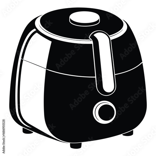 Whimsical Retro Black and White Air Fryer Illustration with Rounded Edges and Simple Design, Perfect for Adding a Touch of Vintage Charm