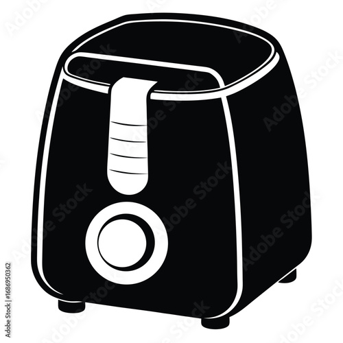 Whimsical Retro Black and White Air Fryer Illustration with Rounded Edges and Simple Design, Perfect for Adding a Touch of Vintage Charm