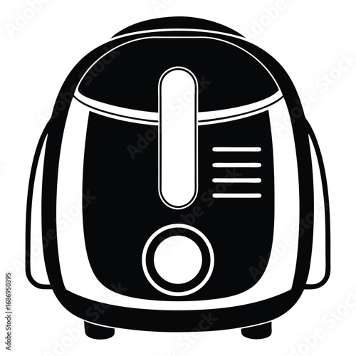 Whimsical Retro Black and White Air Fryer Illustration with Rounded Edges and Simple Design, Perfect for Adding a Touch of Vintage Charm