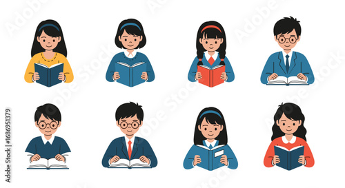 Diverse children engaged in the joyful activity of reading books openly and with focused attention