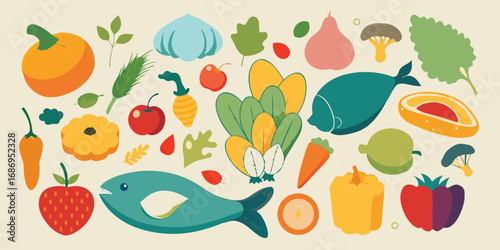 Colorful Assortment of Healthy Food Items Freshly Picked from the Garden a Delightful and Nutritious Visual Feast