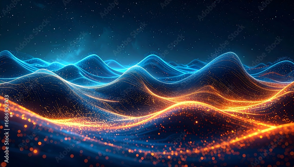 Fototapeta premium Abstract digital landscape of glowing particles