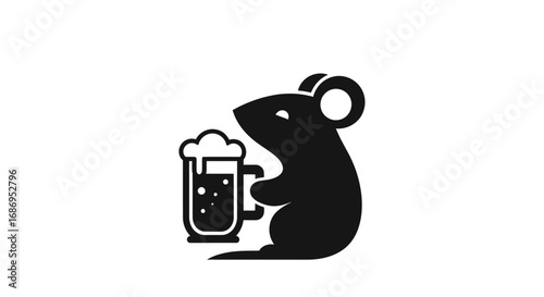 Simple black silhouette icon of a mouse holding a beer mug.