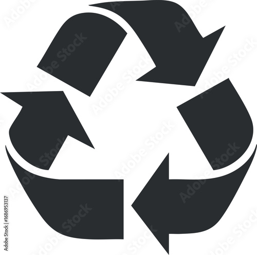 Black recycling symbol with three arrows forming a triangular loop representing environmental sustainability and waste reduction