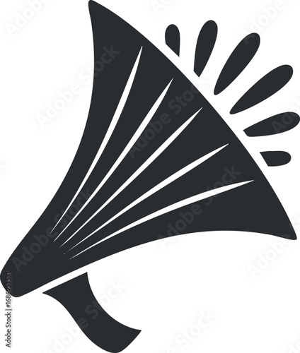 Black megaphone icon with sound waves representing announcement and communication concepts
