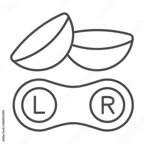Left and right eye lens thin line icon, vision treatment concept. Vector graphics. Lens insertion, ophthalmology sign on white background, outline style icon for mobile or web design.