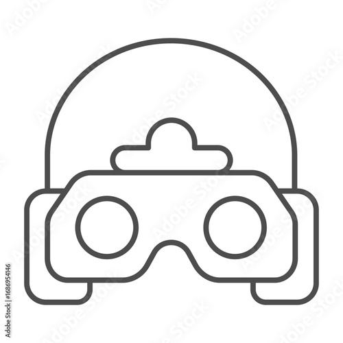 Military glasses with headphones thin line icon, optical equipment concept. Vector graphics. Night vision magnifying device sign on white background, outline style icon for mobile or web design.