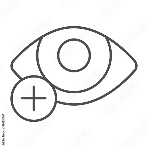 Eye and plus thin line icon, vision treatment concept. Vector graphics. Hyperopia, ophthalmology sign on white background, outline style icon for mobile or web design.