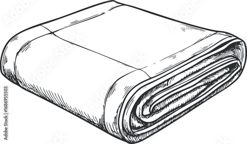 Black and white vector illustration of a neatly folded towel showing fabric texture and folds