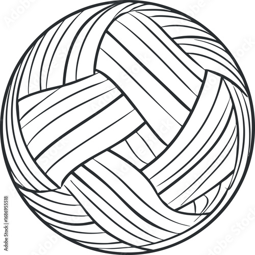 Black and white line drawing of a volleyball ball with detailed panel patterns for sports and recreation
