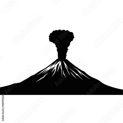 Volcano erupting silhouette isolated on white background