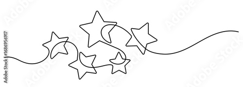 five stars decorate element one line drawing continuous hand drawn minimalist art vector illustration