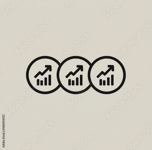 Minimalist Triple Growth Chart Icon, Symbolizing Business Improvement and Data Progress, Suitable for Business, Finance, Data Analysis Design