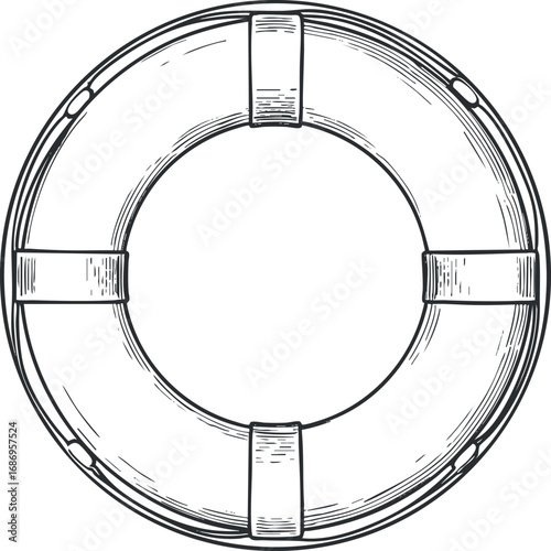 Hand-drawn sketch of a lifebuoy ring used for water safety and rescue emergencies in marine environments