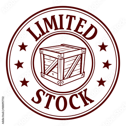 Limited stock badge with wooden crate design 
