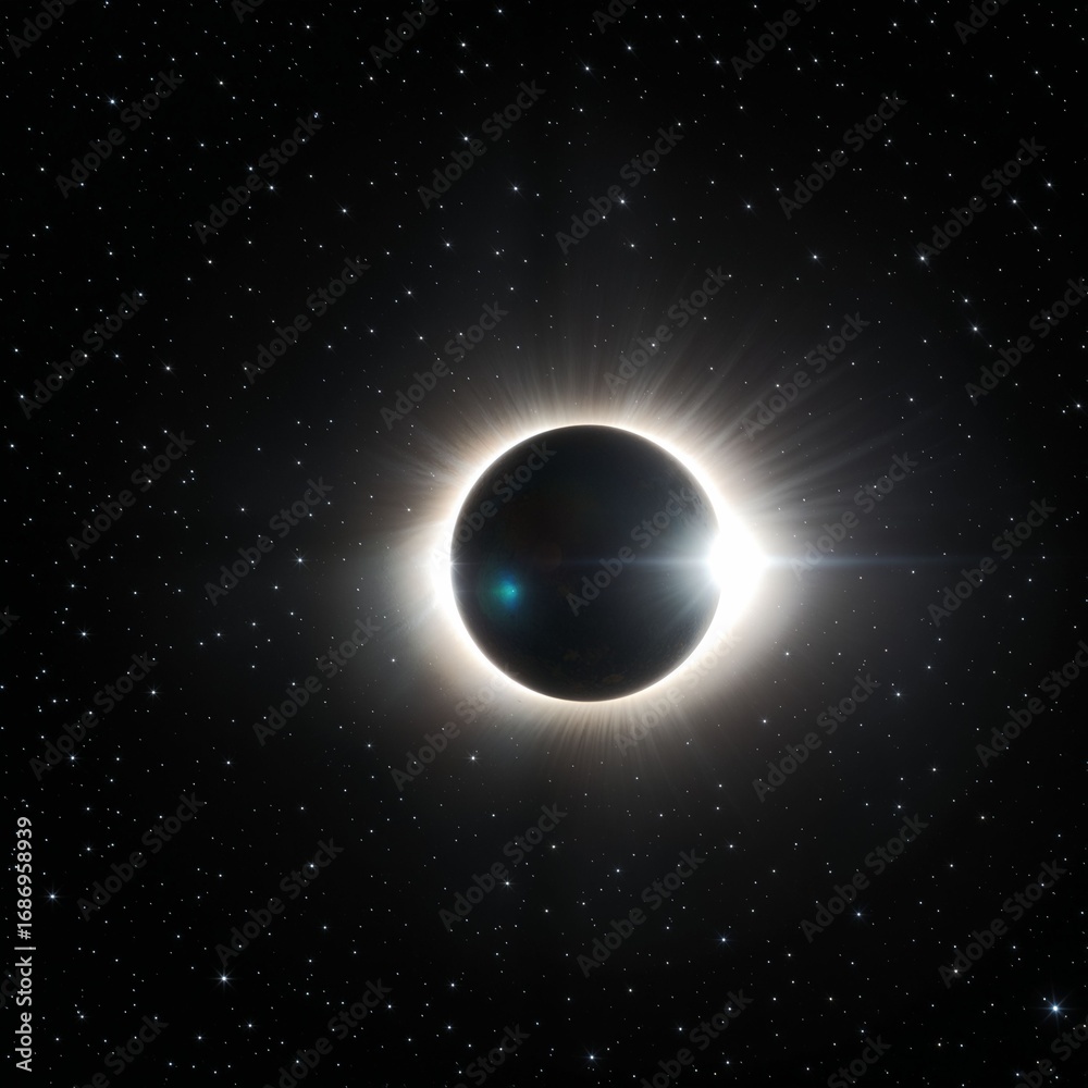 Obraz premium Solar Eclipse Over Dark Space with Bright Starry Background