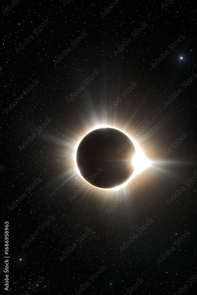 Obraz premium Stunning Total Solar Eclipse with Bright Corona Against Starry Sky