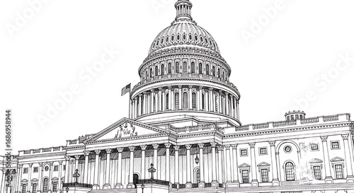 Minimalist line drawing of the U.S. Capitol Building dome in Washington D.C., the home of the United States Congress.