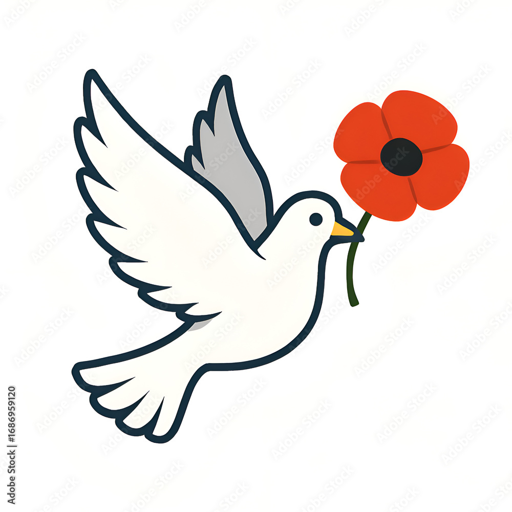 Obraz premium White doves carry poppies as a symbol of peace.