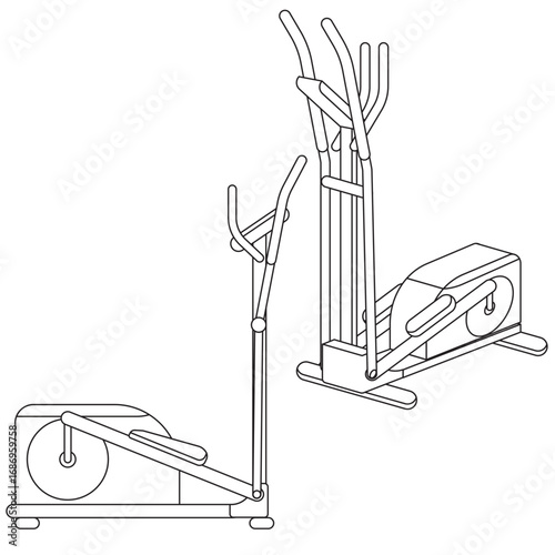 Elliptical trainer gym equipment line drawing icon, symbolizing fitness, cardio workout, health, endurance, and exercise routine. Perfect for gym, sports, wellness, and training illustrations.