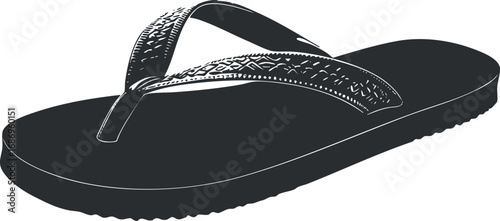 Black flipflop sandal with textured straps and comfortable flat sole for casual summer wear